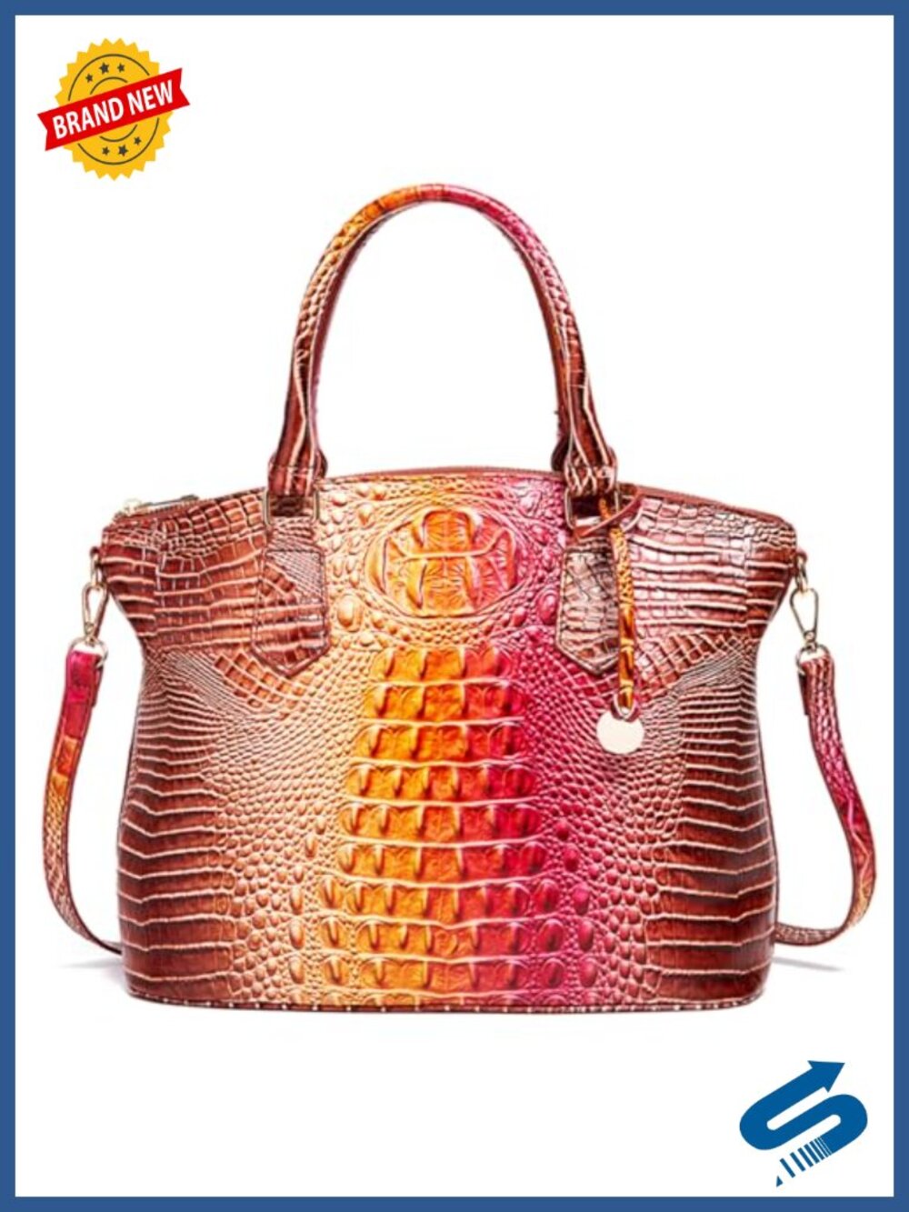 Large Crocodile Vegan Leather Satchel Tote with Shoulder Strap
